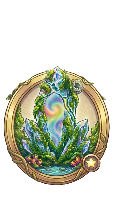 An ornate gold medallion with iridescent Matchi Mon crystals and vines